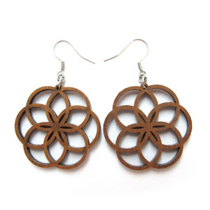 Wooden Lotus Earrings - Seed of Life - Sacred Geometry Earrings, Yoga Earrings, Everyday Wooden earrings, Bohemian earrings, Circle earrings