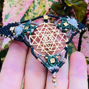 Sri Yantra mandala necklace, Sacred Geometry jewelry, Wooden pendant, Golden Colored Laser cut pendant, Eco Jewelry, Golden Ratio