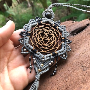 Merkaba boho-huwelijksketting, Joodse sieraden, Merkaba-houten ketting