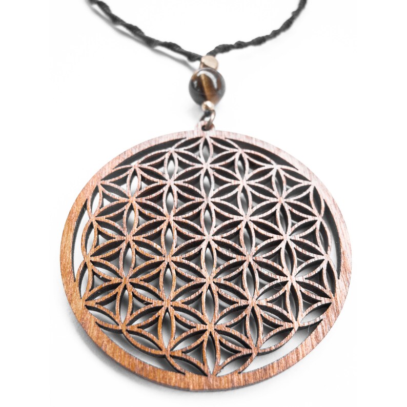 Yoga Pendant flower of Life Charm, Large Wood Macrame Pendant Necklace