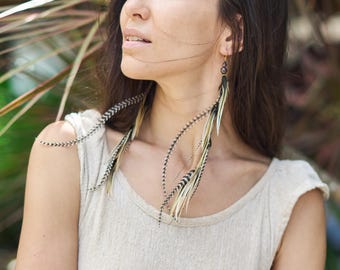 Feathers Earrings "Love" Boho Feather Earrings – Long Statement Earrings with Natural Feathers, Bohemian Jewelry, Festival Accessories