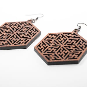 Snowflake earrings, Star earrings, Wooden earrings, Sacred geometry jewelry,  Goa Style, Psychedelic earrings