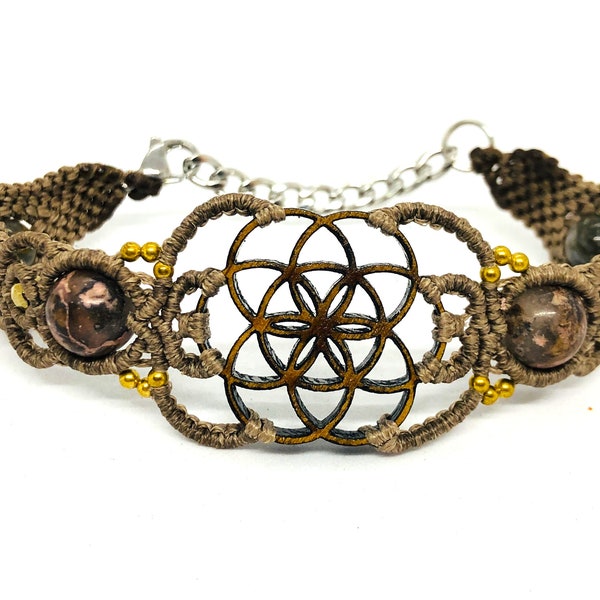 Seed Of Life Wooden Bracelet , Sacred Geometry , Natural Stones, laser cut bracelet, Meditation Watch, Spiritual Gift