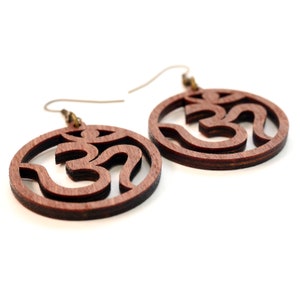 Statement Wooden Earrings Om, Laser Cut Earrings, Spiritual Jewelry, Om Shanti Earrings, Eco-friendly Yoga Boho Earrings, Circle