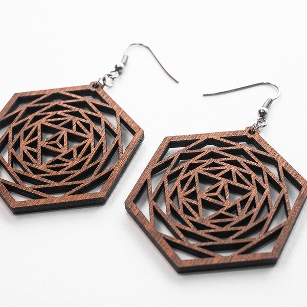 Merkaba Boho Statement Earrings, Jewish Jewelry, Merkaba earrings, Big Wood Earrings, Wood Earrings, Bohemian Chic earrings, boho jewelry