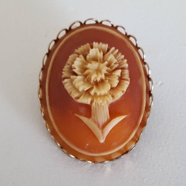 Vintage Porcelain Flower Brooch - 1960 Vintage Cameo Style Porcelain Flower Pin - Gold Tone Cameo Flower Pin - Fashion Costume Jewelry