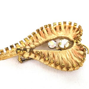 Austria Vintage Brooch Pin, Raffia Thread Wrapped AB Rhinestone Accent Scarf Hat Lapel Blazer Coat Jacket Signed Accessory, Aged Mid Century