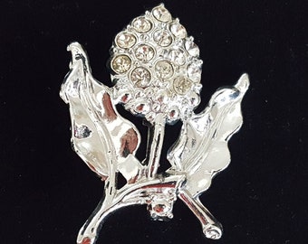 Clear Rhinestone Flower Brooch Pin, Vintage Designer Signed AJC, Gift For Women Mom, Anniversary Wedding, Birthday, All Occasion Costume Pin