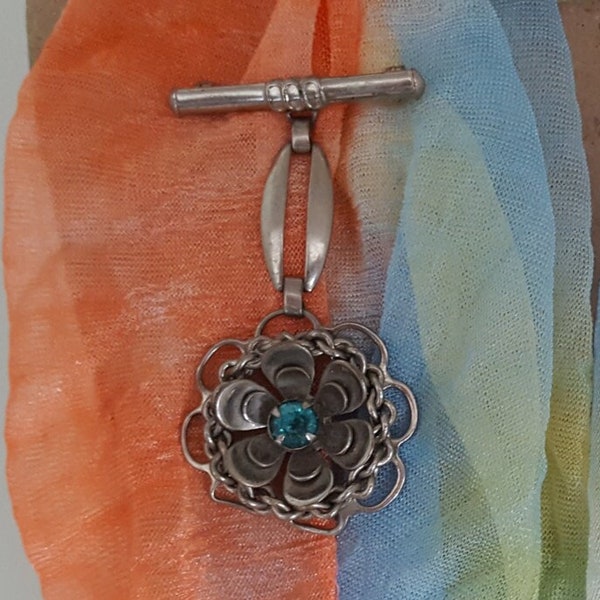 Vintage Antique Silver Rhinestone Flower Brooch - Vintage Rhinestone Flower Pin -  Suspended Flower Pin - Fashion Costume Jewelry - 1960 Era