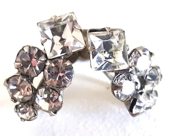 Boucles d'oreilles en strass vissées, boucles d'oreilles de mariage, bijoux de mariée, vintage Mid-Century 1950, bijoux fantaisie, strass transparents fanfarons