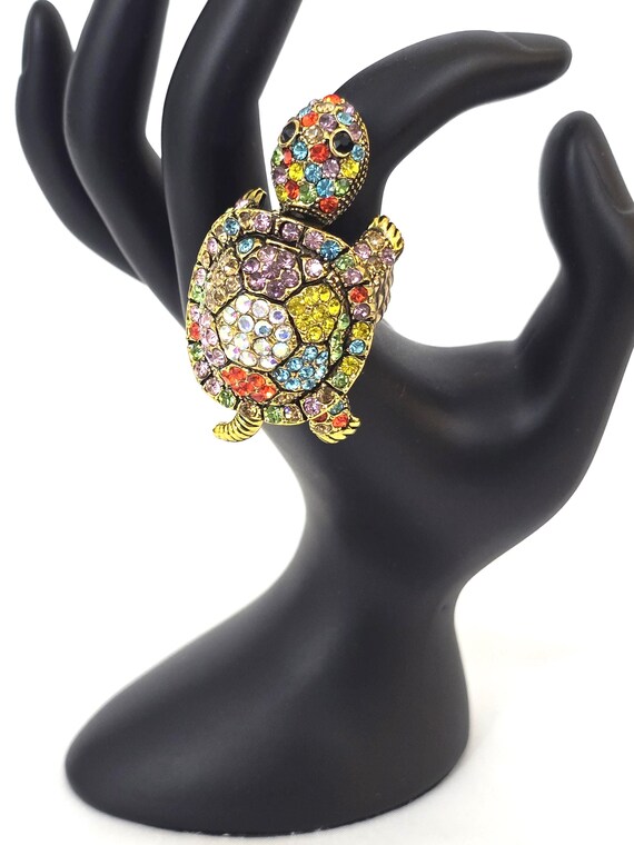 Big Elastic Stretch Turtle Ring, Ring with Animal… - image 1