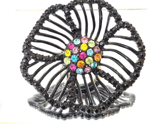 Statement Stretch Flower Cocktail Ring Bold Black… - image 8