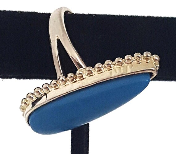 Signed 925 Sterling Silver Ring, Blue Cabochon Te… - image 7