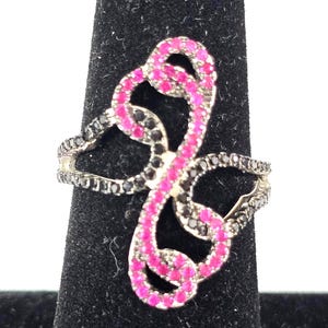 Anello con rubino e zaffiro nero in argento sterling 925, misura 7, gioielli da sposa in stile Art Déco per fidanzamento, matrimonio, cocktail, cena, festa formale