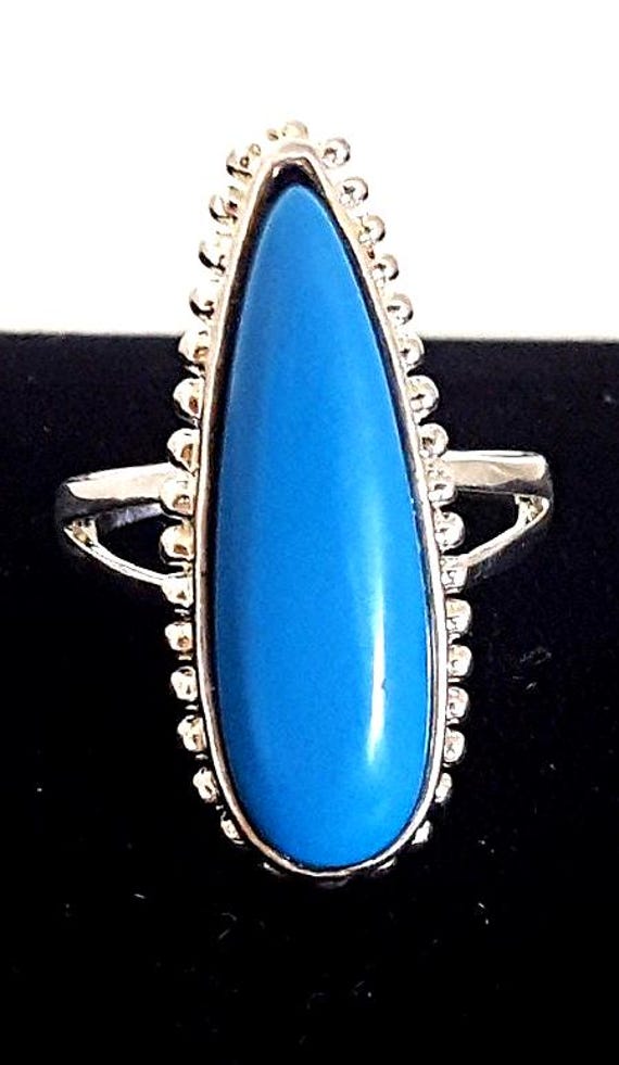 Signed 925 Sterling Silver Ring, Blue Cabochon Te… - image 10