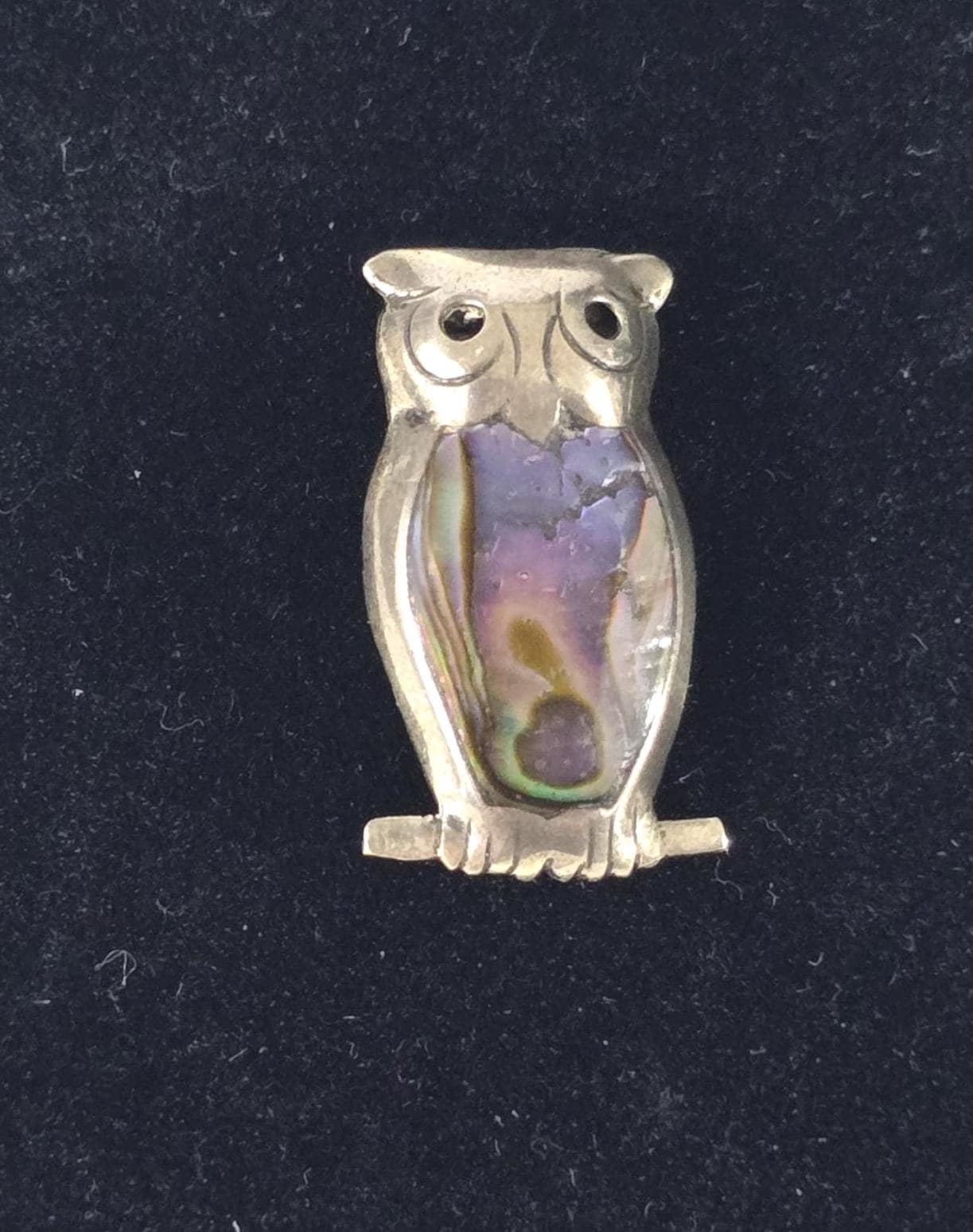 Sterling Silver Abalone Shell Hoot Owl Brooch, Vintage Mexican Southwestern Jewelry, Wisdom All Know