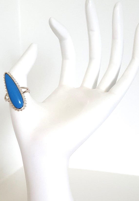Signed 925 Sterling Silver Ring, Blue Cabochon Te… - image 8