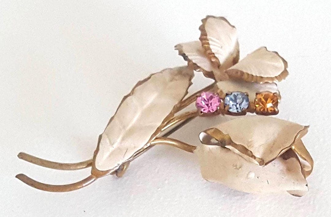 Broche En Métal émaillé Signée M. Aichberger Vienne - Bijou Vintage En Cuivre - Occasion, Très Bon état
