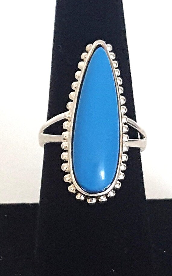 Signed 925 Sterling Silver Ring, Blue Cabochon Te… - image 6