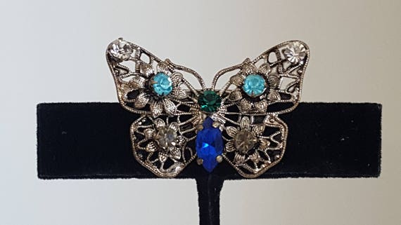 Vintage Multicolor Rhinestone Butterfly Brooch - … - image 9
