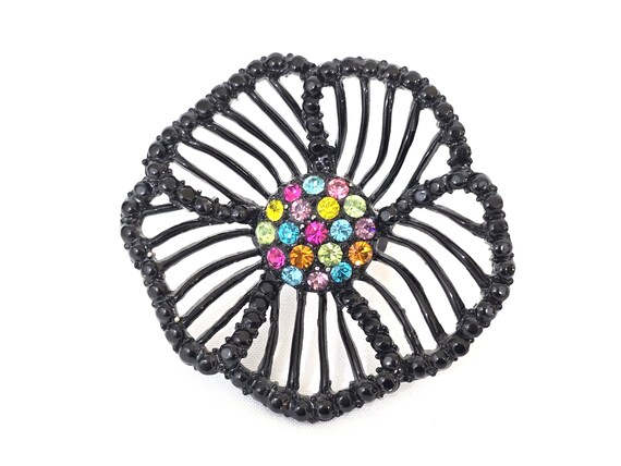 Statement Stretch Flower Cocktail Ring Bold Black… - image 6