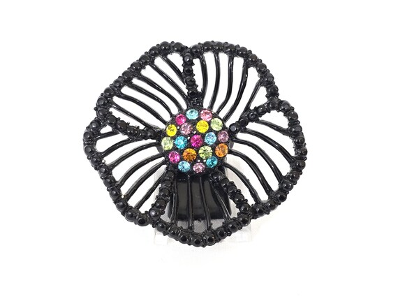 Statement Stretch Flower Cocktail Ring Bold Black… - image 10