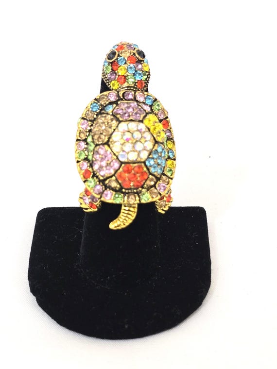 Big Elastic Stretch Turtle Ring, Ring with Animal… - image 15