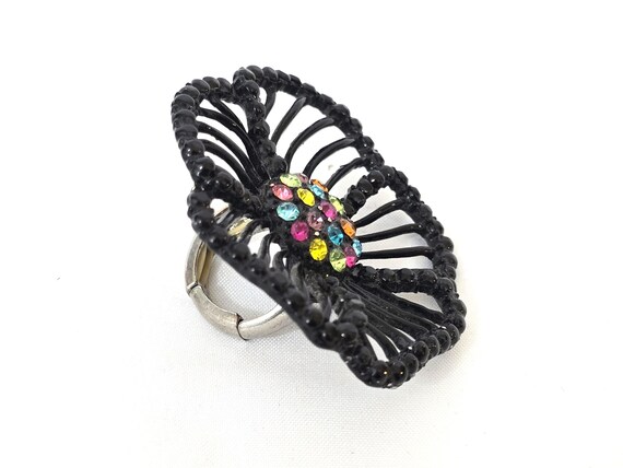 Statement Stretch Flower Cocktail Ring Bold Black… - image 7