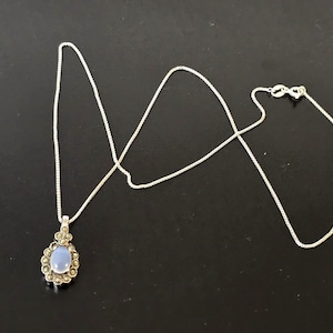 Vintage Opal Marcasite Sterling Silver Pendant Necklace, Italy