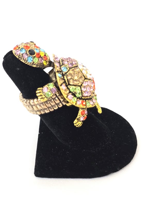 Big Elastic Stretch Turtle Ring, Ring with Animal… - image 13