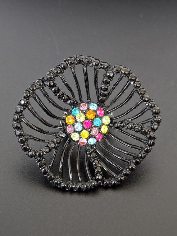 Statement Stretch Flower Cocktail Ring Bold Black… - image 2