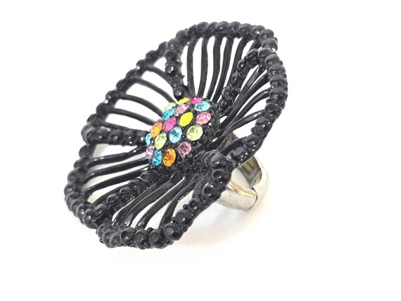 Statement Stretch Flower Cocktail Ring Bold Black… - image 12