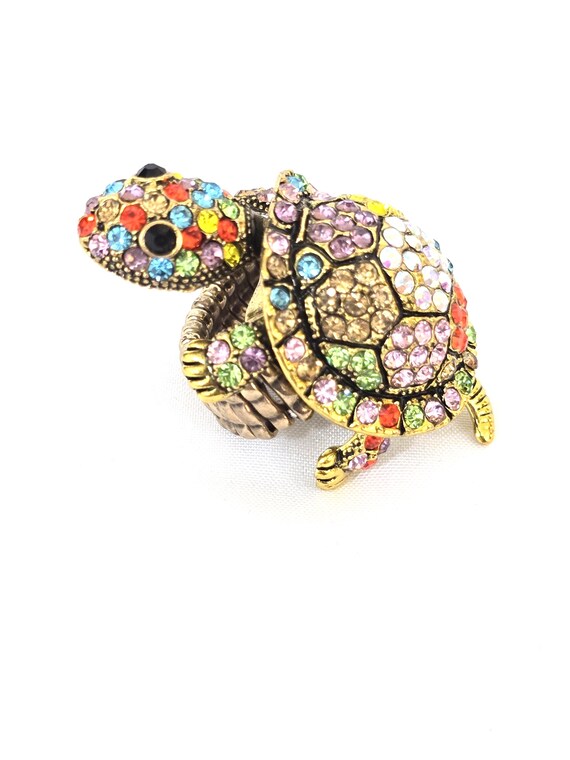 Big Elastic Stretch Turtle Ring, Ring with Animal… - image 5