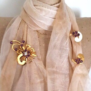 Conjunto de joyas de cristal con diamantes de imitación morados, pendientes vintage con broche floral y cierre de rosca, broche de flor de amatista con piedra natal, regalo de cumpleaños para mamá. imagen 5