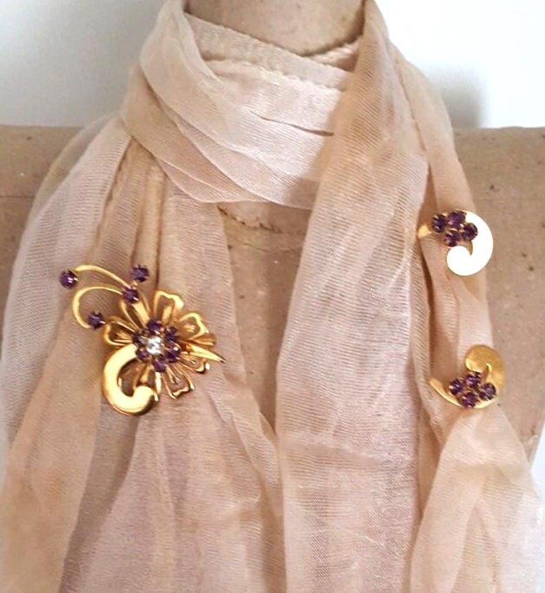 Conjunto de joyas de cristal con diamantes de imitación morados, pendientes vintage con broche floral y cierre de rosca, broche de flor de amatista con piedra natal, regalo de cumpleaños para mamá. imagen 5