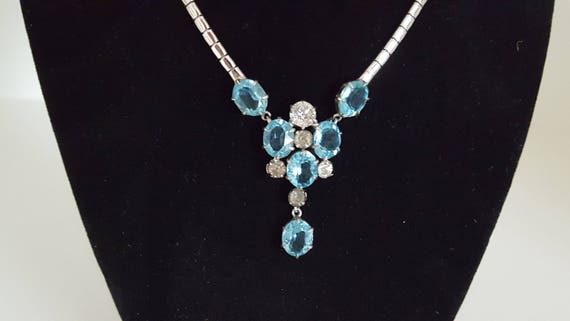 Blue Rhinestone Necklace/Silver Rhinestone Neckla… - image 9