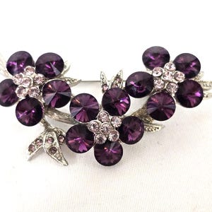 Vintage Purple Pink Rhinestone Flower Brooch, Silver Tone Floral Spray, Fashion Costume Jewelry,  Estate Auction, Garage Sale Heirloom Gift
