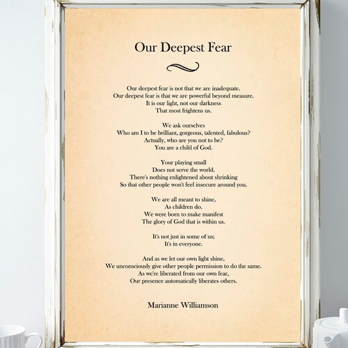 Our Deepest Fear by Marianne Williamson Deepest Fear Poem Wall - Etsy