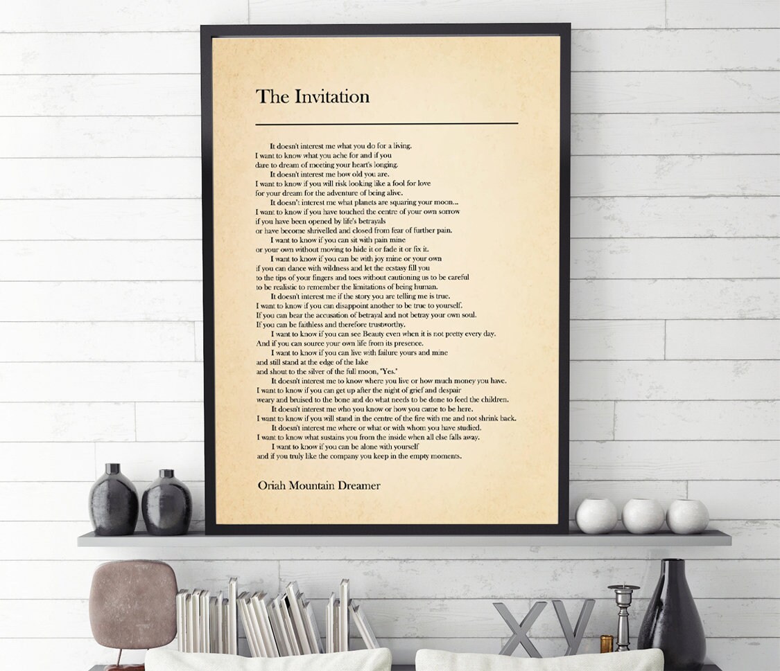 The Invitation Poem by Oriah Mountain Dreamer Poster Poetry Etsy Canada