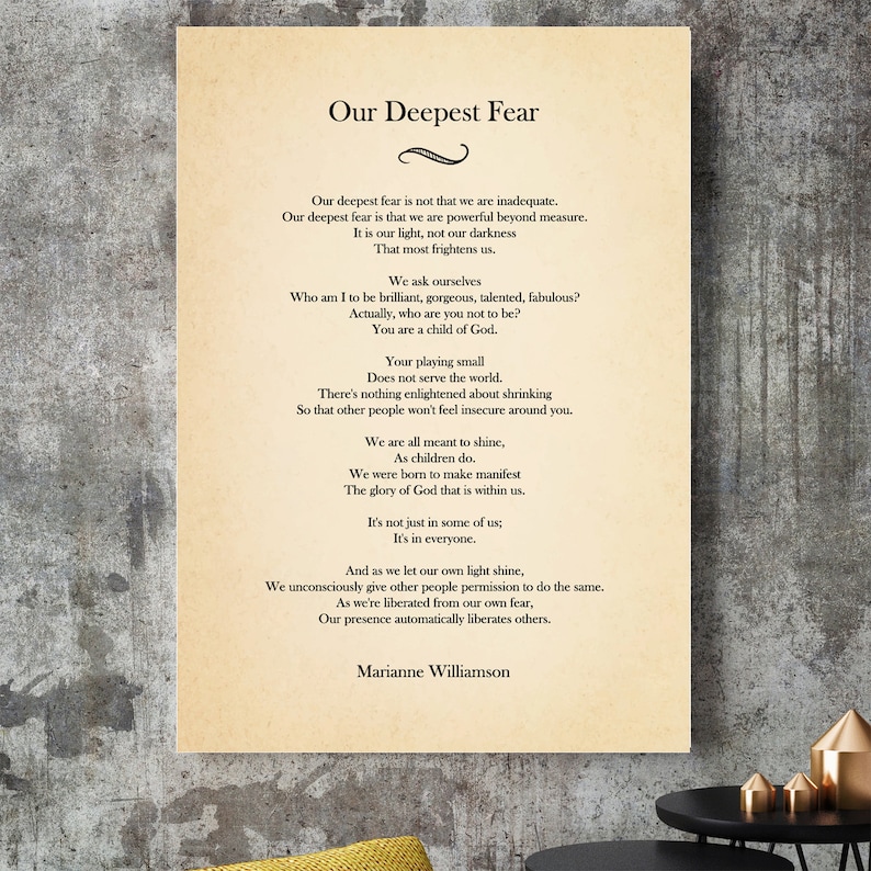 Our Deepest Fear Poem by Marianne Williamson Poster Poetry | Etsy