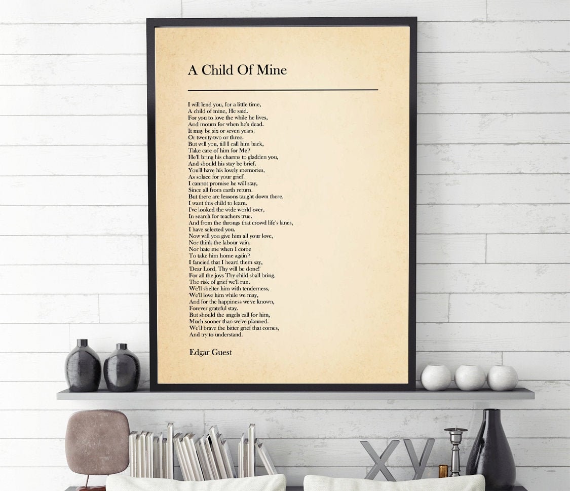 A Child Of Mine Poem by Edgar Guest Poster Poetry Wall Art | Etsy