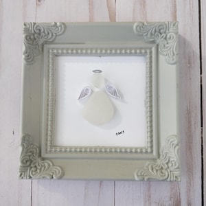 Seaglass angel, Grey or Teal frame, Seaglass art