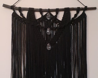 Macrame Black Wall Hanging w/ crystals