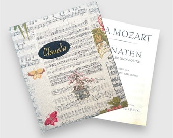 Music folder "Notes, flowers, birds on linen"
