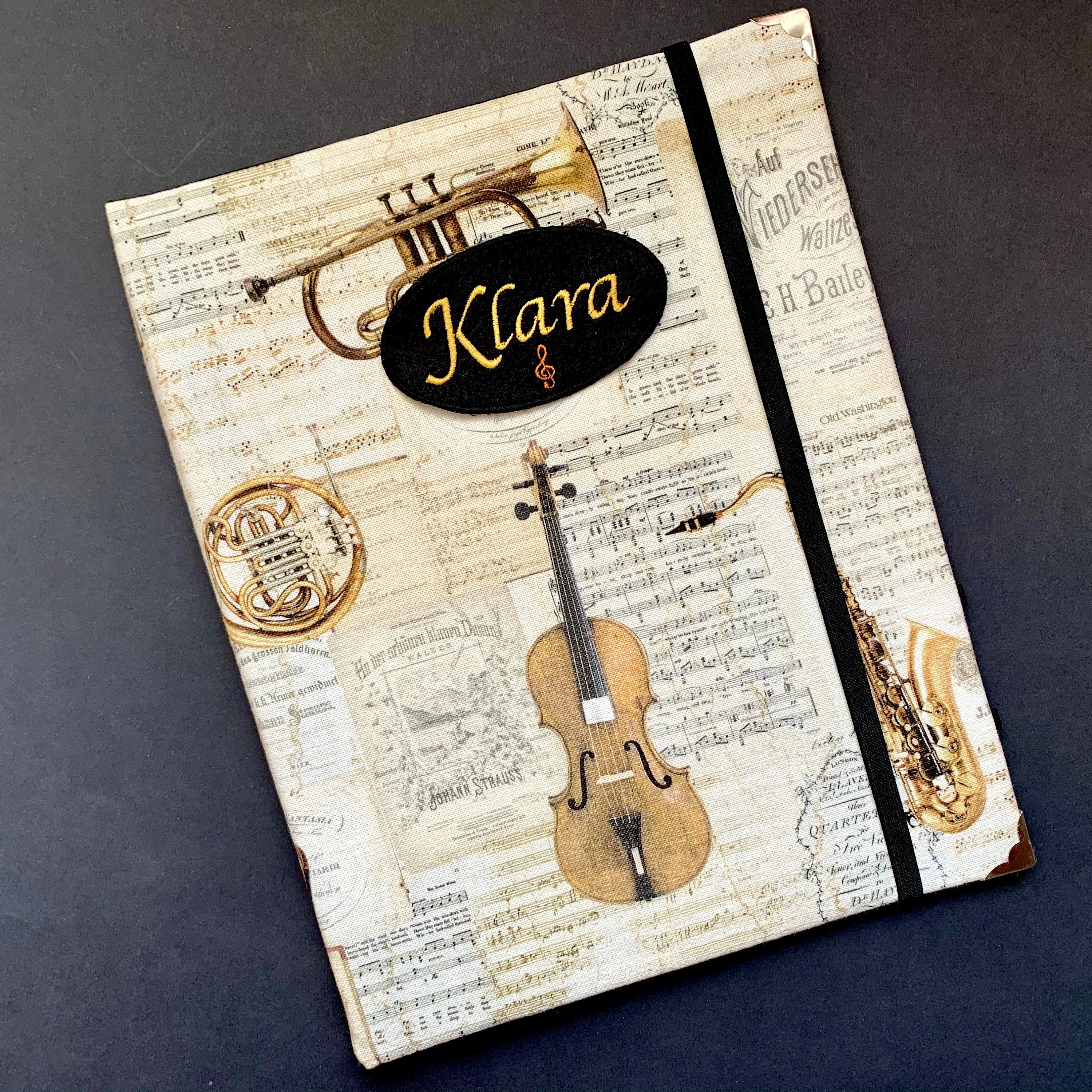 Personalized vintage leather sheet music organizer binder cover