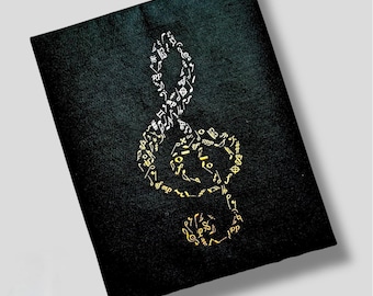 Notenmappe „Golden Clef“ | schwarzer Filz | gestickter Notenschlüssel | handgemacht & individualisierbar I Wunschname
