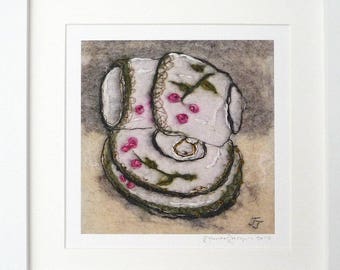 Tea Art Print, Tea lover, Unique original gift, Teacups, Giclee, felt art, felted painting,