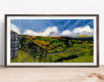 Yorkshire Wall Art, British country decor, Malham Cove, Felt art painting, Limited edition wall art