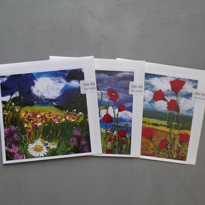 Wild Blumen Grußkarten, Filzkunst, 3er-Set, leere Karten für Ihre eigene Nachricht