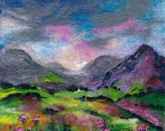 Irish art print, wild atlantic way, Ireland, mountain art, wall art, Connemara, limited edition giclee print, from original felt landscape